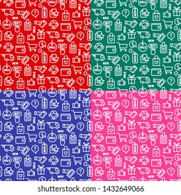illustration of set e-commerce shop and business seamless patterns includes four different options in the swatches