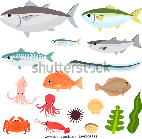 Illustration set of edible\
seafood
