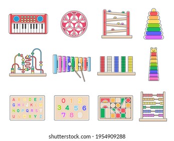 Illustration set of educational toys for children.