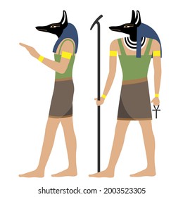 Juego de ilustraciones del dios egipcio (Anubis) (fondo blanco, vector, corte)