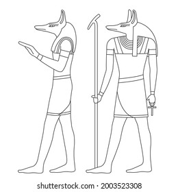 Illustration set of Egyptian god (Anubis) (white background, vector, cut out)