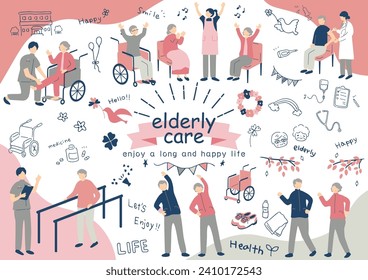 Illustration set of elderly care