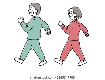  Illustration set of an elderly couple walking