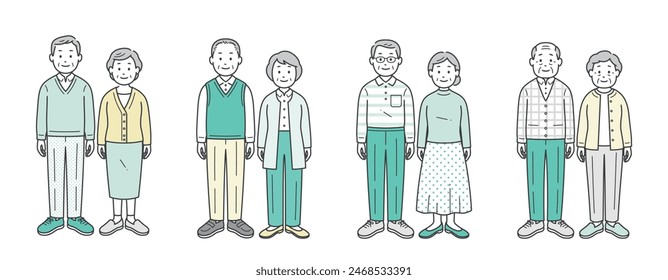 Illustration set of elderly couples in various clothes