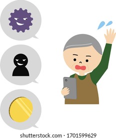 Illustrationsset älterer Menschen, die von Smartphone-Kriminalität bedroht sind