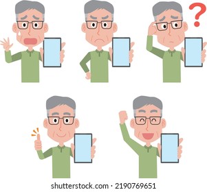 Ilustración de un anciano con un smartphone