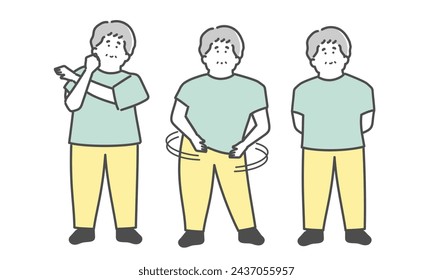 Illustration set of elderly men exercising (stretching)