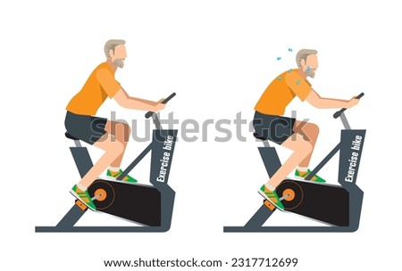 Illustration set of elderly men exercising on exercise bikes and exercise bikes. Health, Diet, Beauty.