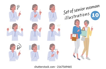 Illustration set of elderly women of various ages
