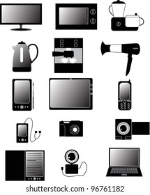 illustration with set of electronic devices isolated on white background
