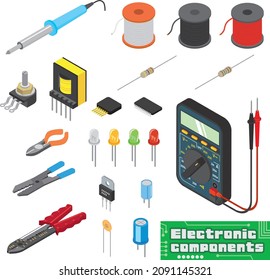Conjunto de ilustraciones de piezas e instrumentos electrónicos