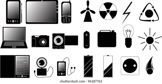 illustration with set of electronic related icons