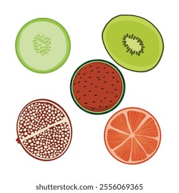 Illustration set element color slice fruit collection