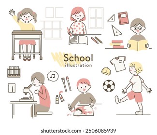 Illustration set of elementary school children