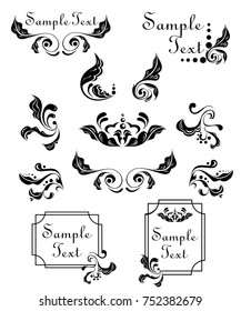 illustration - set of elements for decoration with leaves and curls.