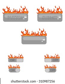 Illustration with a set of elements of interfaces decorated with fire.