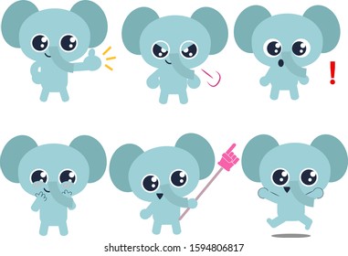 Illustration set of elephant expression and gesture