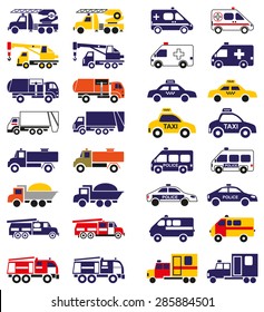 Illustration Set Of Emergency Vehicles Icons On A White Background