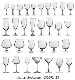 illustration set of empty glass goblets and wine glasses