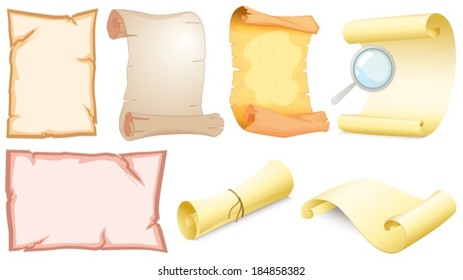 Illustration of the set of empty scrolls on a white background