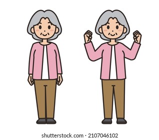 Illustration set of energetic senior women. Vector illustration on white background.