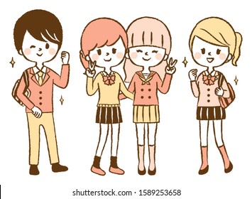 Illustration set of energetic students