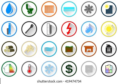 illustration set of engineering icons (heating, cooling, water suply, ventilation)