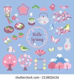 An illustration set to enjoy the cherry blossoms in spring. 