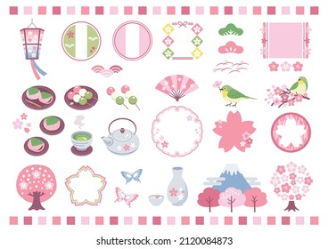 An illustration set to enjoy the cherry blossoms in spring. 