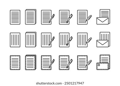 An illustration set of envelopes and letter paper. Made with simple lines.