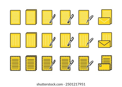 An illustration set of envelopes and letter paper. Made with simple lines.