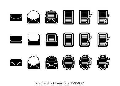 An illustration set of envelopes and letter paper. Made with simple lines.