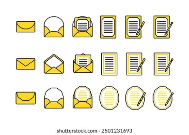 An illustration set of envelopes and letter paper. Made with simple lines.