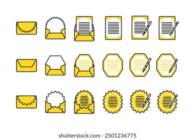 An illustration set of envelopes and letter paper. Made with simple lines.