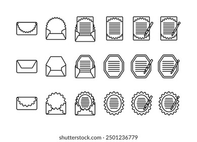 An illustration set of envelopes and letter paper. Made with simple lines.