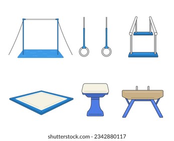 An illustration set of equipment for each type of gymnastics.