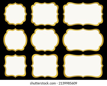 Illustration set of European style label frames with thick golden edges