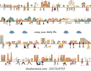 Illustration set of everyday life of people