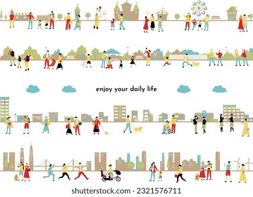 Illustration set of everyday life of people