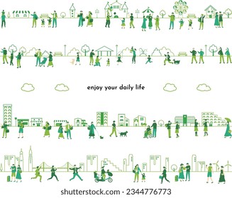 Illustration set of everyday life of people