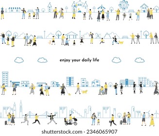 Illustration set of everyday life of people