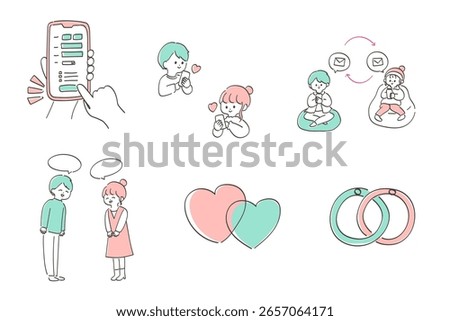 Illustration set for explaining the flow of matching and marriage apps