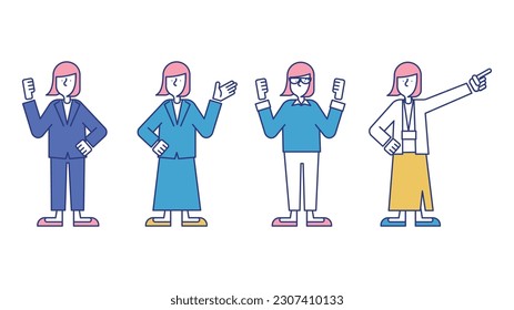 Illustration set F of a female business person.