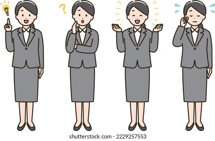 Illustration set of facial expression variations of women in recruit suit.No.2