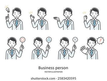 Illustration set of facial expressions and gestures of male office workers