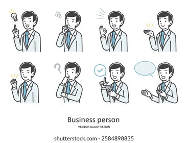 Illustration set of facial expressions and gestures of male office workers