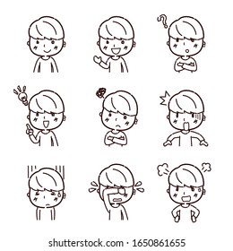 Illustration set of facial expressions of young men