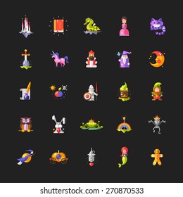 Illustration of set of fairy tales flat design magic vector icons and elements