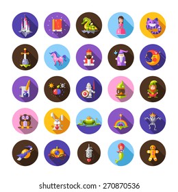 Illustration of set of fairy tales flat design magic vector icons and elements