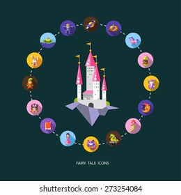 Illustration of set of fairy tales flat design magic vector icons and elements